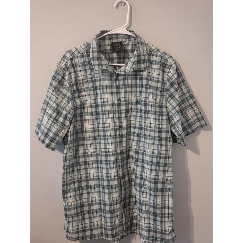 Helly Hansen Mens XL Plaid Short Sleeve Button Up Shirt Green Blue Hiking 34220 - Picture 1 of 8